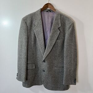 Jordache Men’s Vintage Wool‎ Herringbone Blazer Size 44R Gray Business Academic